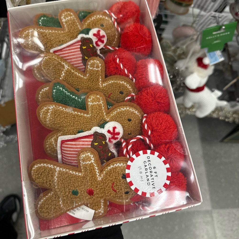 Gingerbread Man Garland with Red Pom Poms